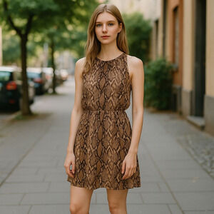 Lauren Ralph Lauren Python Print Blouson Georgette Dress Size 12 NWT Size 12